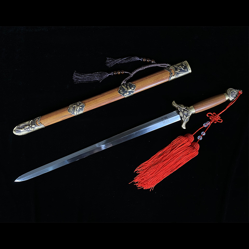Gossip Wuang Sword Dragon Spring Flower Pattern Steel Sword Real Sword Martial Arts Practice Sword Town House Treasure Sword Mid short of unopened blade
