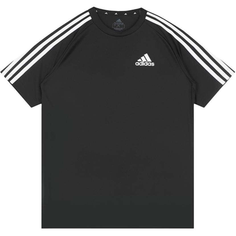 adidas football 条纹印花合身圆领套头短袖T恤 男款 黑色