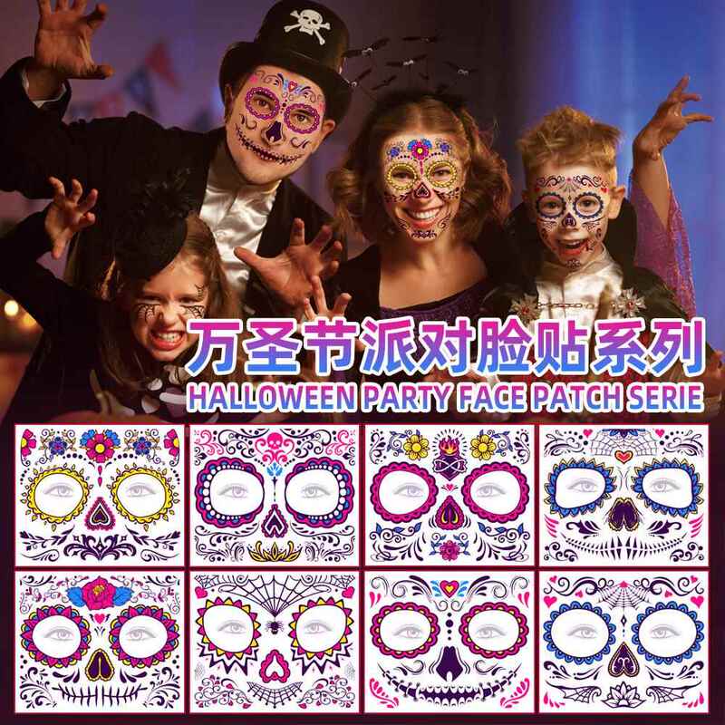Cross-Border New Fluorescent Halloween Face Stickers Tattoo Stickers European and American Masquerade Party Face Decoration Temporary Stickers