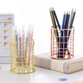 Desktop wrought iron pencil round metal ins study office student light luxury high-quality large capacity storage box