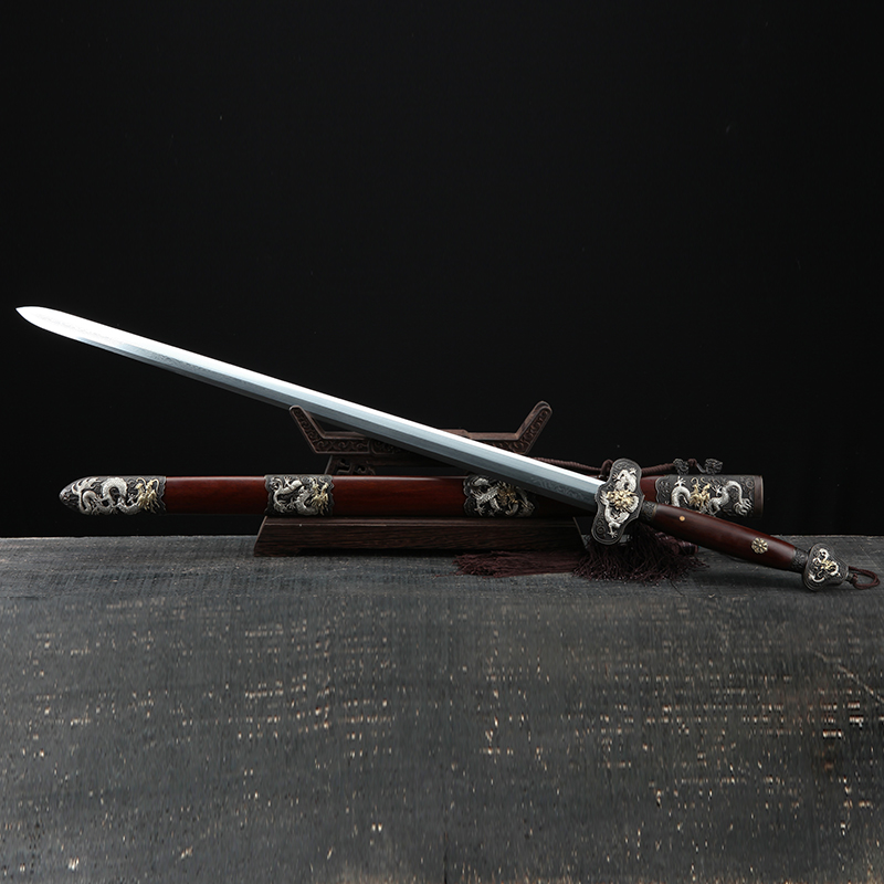 White gold silver dragon sword (octafacial patterned steel acid branch wood) Zhejiang Provincial master Ji Satoshi unopened with a long sword