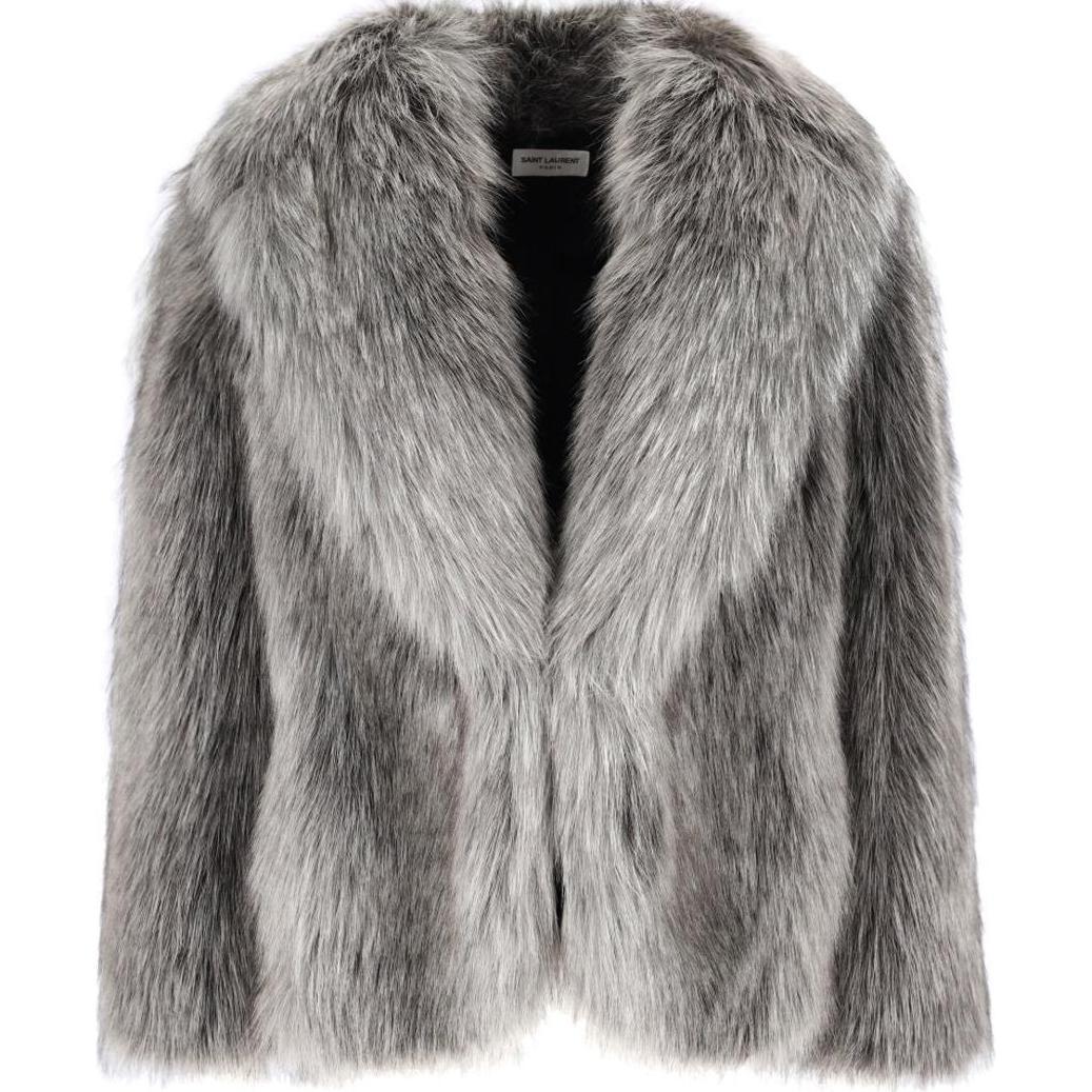 SAINT LAURENT圣罗兰 纯色皮草长袖夹克外套 女款 灰色