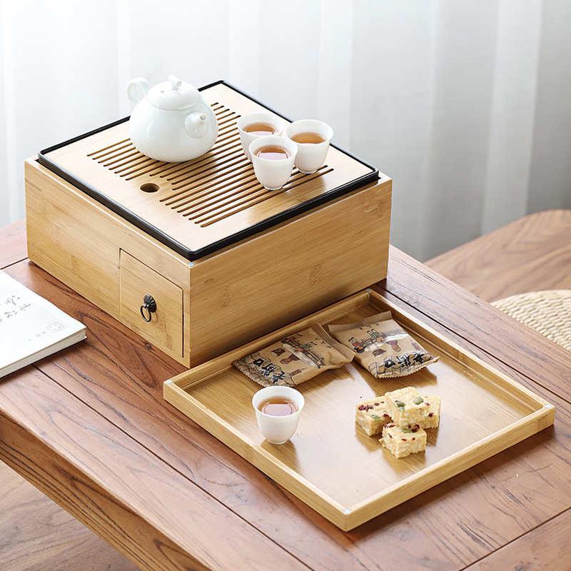 Household small bamboo small tea table creative combination melamine dry bubble tray plus storage box Kung Fu tea set creative tea tray