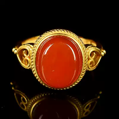 3 44G ring exquisite southern red agate S925 inlay ring adjustable