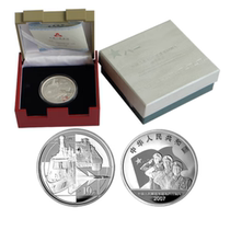 Mengjin Culture 2007 commemorative coin for the 80th anniversary of the founding of the Peoples Liberation Army 1 ounce silver coin (the coin has small white dots)