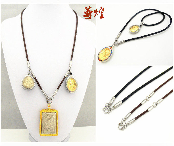 Zun Huang Thai Buddha Brand Special Stainless Steel Cow Leather Rope Hanging Chain One Hang Three Hung Buddha Card Shell Necklace Accessories
