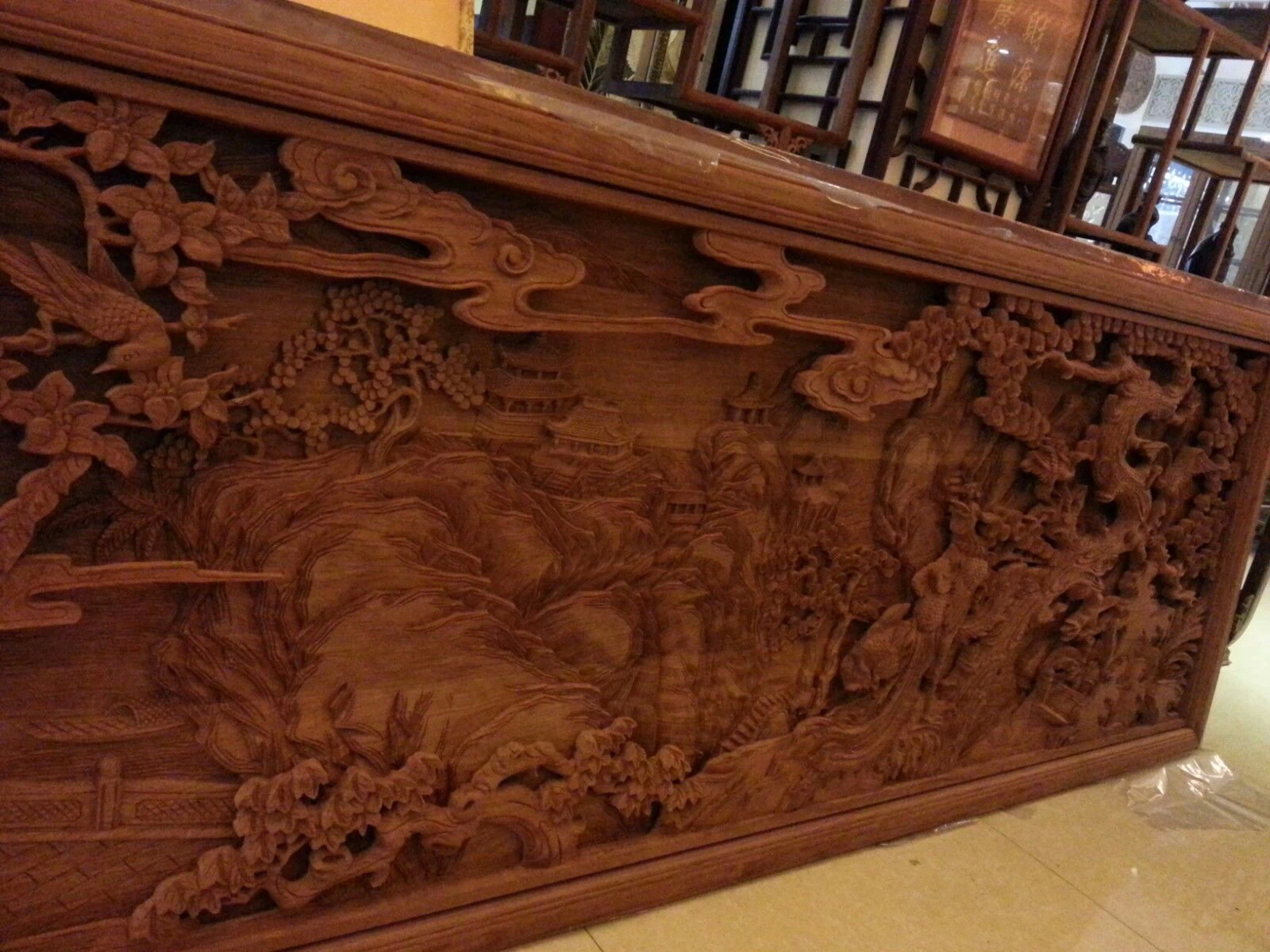 Solid wood carving flower density plate carving hanging piece feature wooden carving screen door can be customized