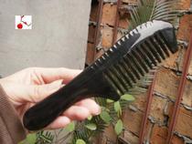 Pure Natural Black Buffalo Horn All Hand Polished Anti-Hair Care Thickened Wide Tooth Comb Roll Hair Comb With Shank