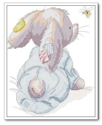 ●Hu Lili Cross Stitch DMC Kit Pudding Rabbit - Rabbit and Bee with 3D 5D precision printed cloth