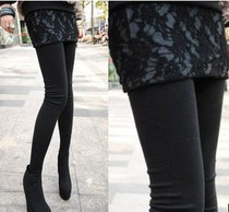 New Korean version hit bottom pants skirt fake two lace dress pure cotton bottom dress pants big code set to do