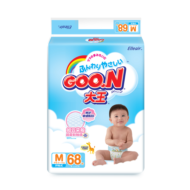GOO.N大王纸尿裤 维E呵护 日本进口婴儿纸尿裤中号尿不湿M68片
