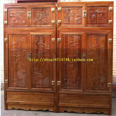 Dongyang wood carving craft Pingyao walnut wood overall wardrobe solid wood environmental protection wardrobe Chinese decoration