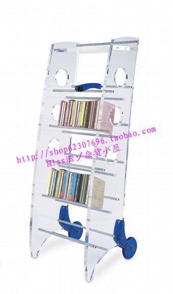 Crystal cart bookshelf Acrylic bookshelf Crystal magazine shelf Transparent shelf