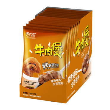 诺瑞幼犬牛肉煲幼犬零食 贵宾雪纳瑞幼犬湿粮包75g*12包赠2包包邮