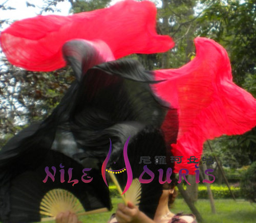 Neilos open bin price belly dance real silk fan long silk fan bicolor ink black gradually layer red 1 5m * 0 9m