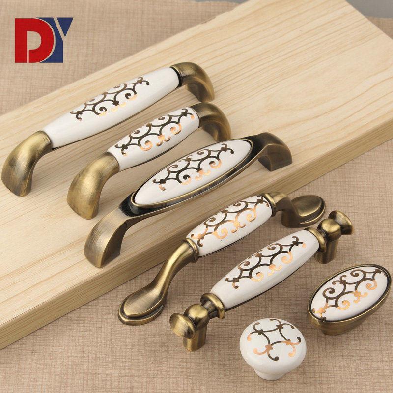 Scramble For Big Gold Flowers Ceramic Handle Fields Garden Style Eurostyle Wardrobe Handle Imitation Ancient Bronze Closet Door Handle Drawer Handle