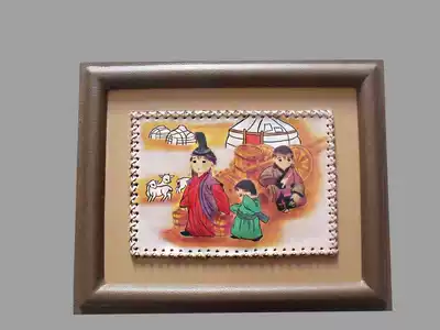 Mongolian craft gift decoration Mongolian characteristic crafts Mongolian leather painting 34 * 42CM Auspicious Three Treasures