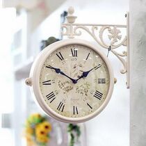 Korean rural pastoral iron wall clock double-faced clock digital wall clock White