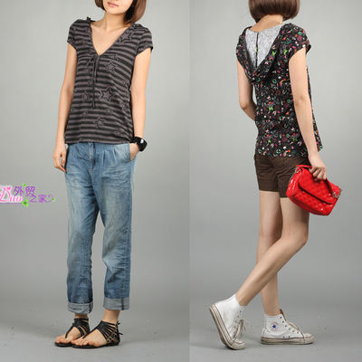 The 2165 Xiao Ou single hooded T-shirt skirt may have minor flaws in the print