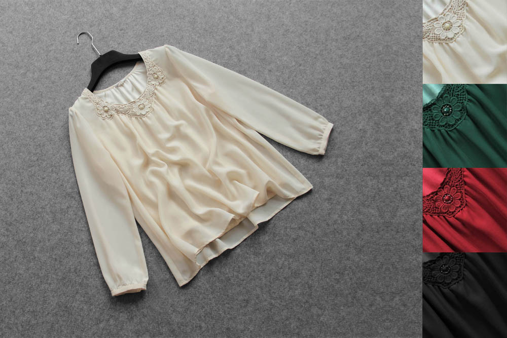 068A 0312 Cut Meat Clearance Texture Mian Embroidered Hand Beaded A-Shape Chiffon Shirt