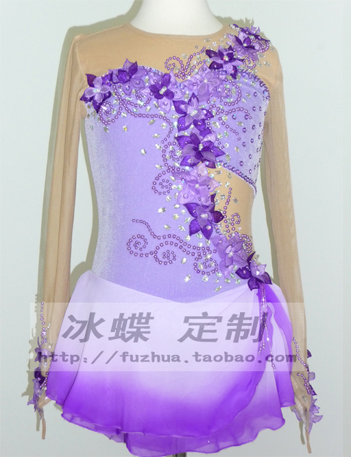 Durfire Ice butterfly figure skating in figure skating performance Ice Performance Clothing Purple Flower Style Skating