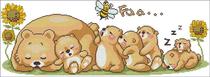 Hu Lili Cross Stitch DMC Kit Sleeping bears with 3D 5D Precision Printed Fabric