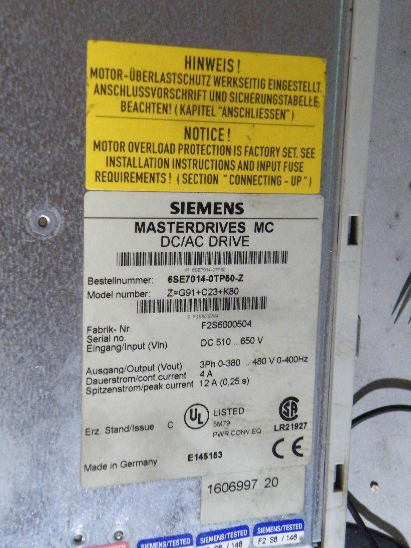 SIEMENS MASTERDRIVES MC DC AC DRIVE 6ES7014-0TP50-Z