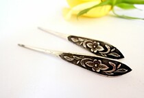 Fine-molded flower old silver single-pointed pair-boutique Qing Dynasty old silver single-pointed hairpin Old silver ornaments(0410)