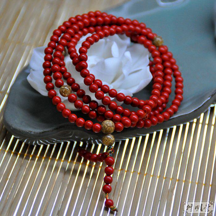 修明堂 特卖50条 天然原色台湾朱砂4mm216颗男女手链串 佛珠念珠