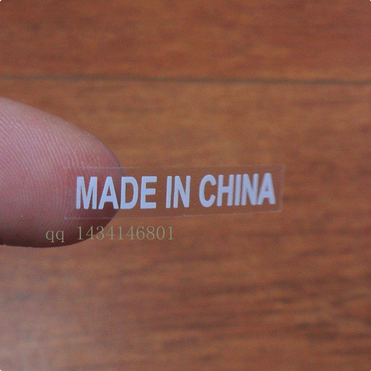 Spot supply MADE IN CHINA transparent bottom white word label made in China label sticker