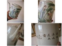 Old hard - bottom paste old porcelain hand painted Yiji Imili Old Tea pot rarely seen bamboo Taoist 1