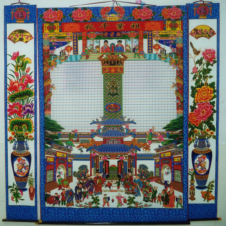 High 145 cm printed silk cloth Home Shaft Family Genealogy Genealogy Genealogy Genealogy Genealogy Ancestral Genealogy Ancestral family Tuyear Painting Hanging Shaft