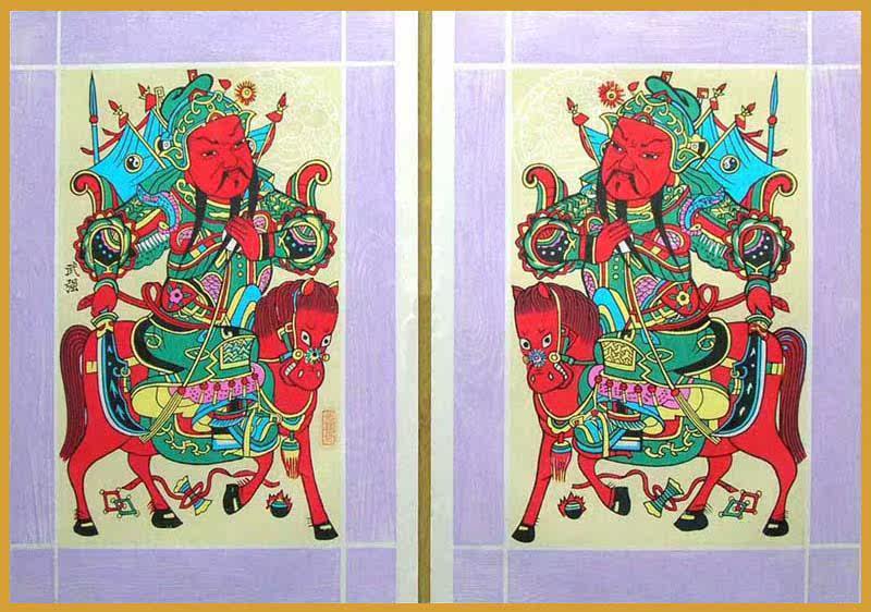 National Intangible Cultural Heritage Collection Gift Best Gift Wuqiang Wooden Edition Year Painting A Horse Riding Closing God