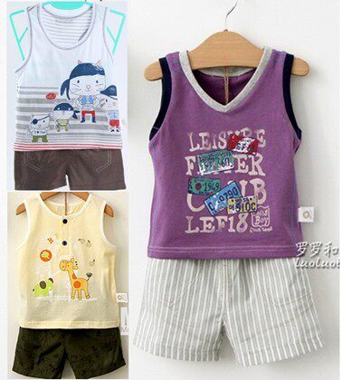 Liying 18 Square summer clothes boys baby vest set baby cotton clothes children's clothing outing clothes 7890
