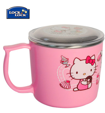 包邮韩国进口乐扣HelloKitty不锈钢水杯凯蒂猫单柄卡通儿童牛奶杯