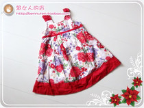 Exported to Australias original single girl double red flower pure cotton high waist sleeveless dress