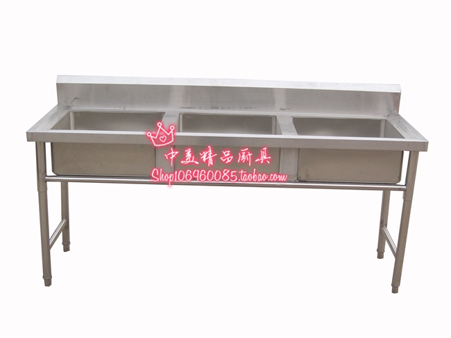 Stainless Steel Sink 3 Tank Hotel Kitchen Stainless Steel Pool Wash Basin Dishwashing Basin Sanitizing Pool 3 Stars 3 Eye Pool