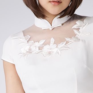 Jinzhiyuye summer white sand-washed silk embroidery soft and elegant fashion improved white-collar daily short-sleeved cheongsam