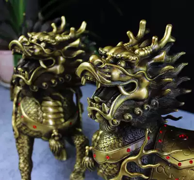 Pure copper unicorn ornaments a pair of pure copper large unicorns