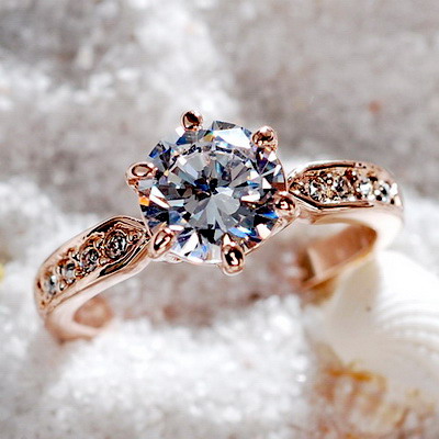 Korean version simulation 2 carat six-claw diamond ring fashion bride wedding ring women's birthday Valentine's Day gift