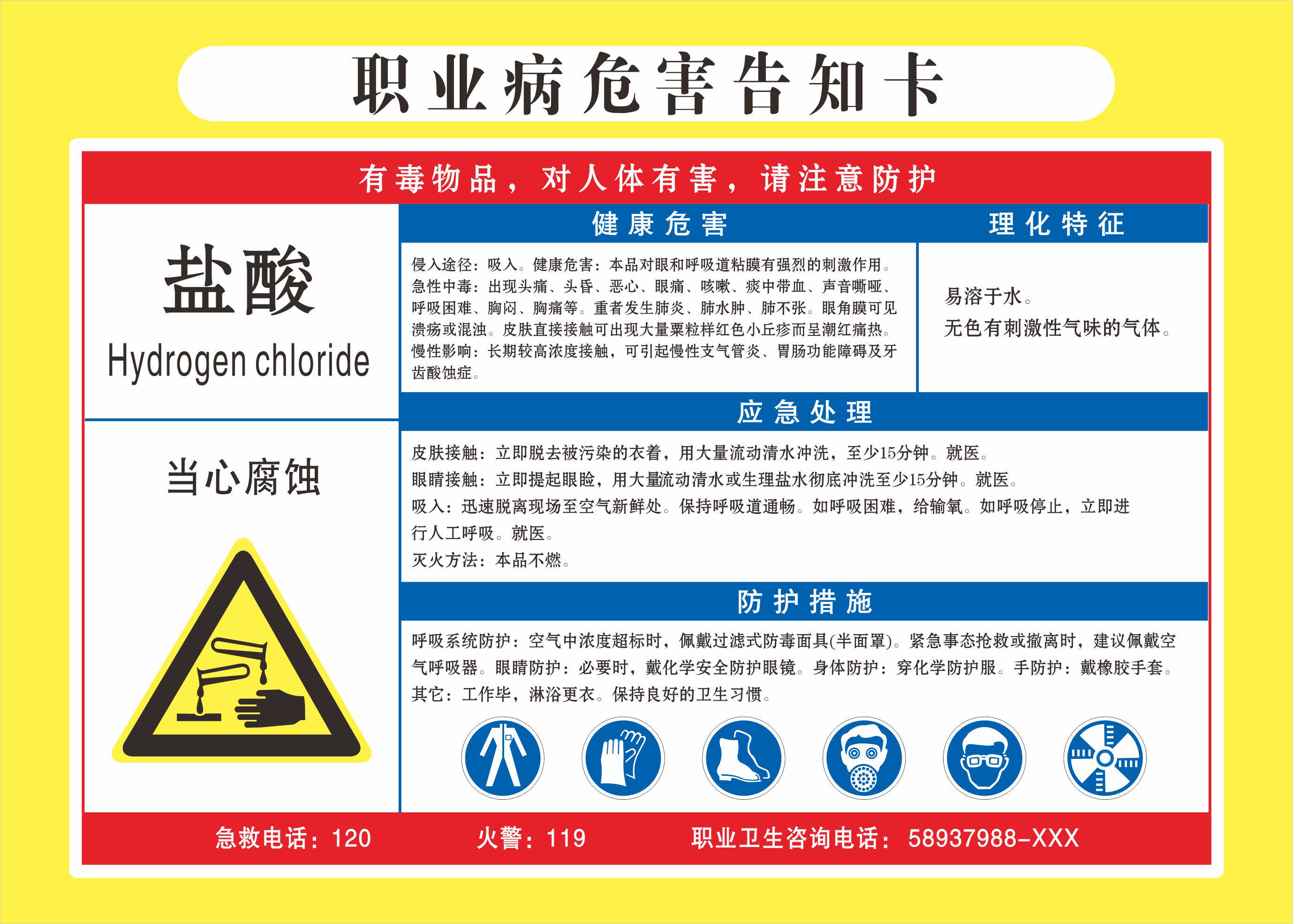 Hydrochloric acid occupational disease hazard notice card of hazard warning sign of hazard storage management system of hazard warning