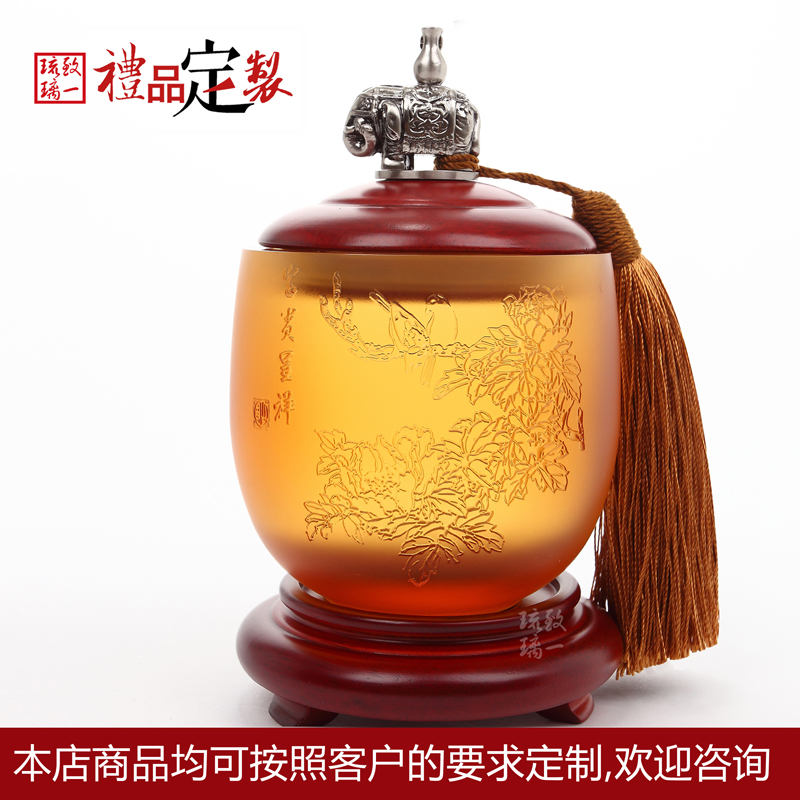 Glass tea caddy company high-end meeting business anniversary event gift to send customer handicraft souvenir customization
