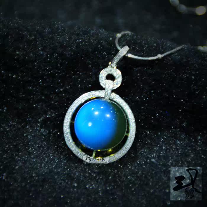 修明堂 经典款 天然墨西哥净水蓝蓝珀 925纯银镶嵌蓝珀吊坠 女款