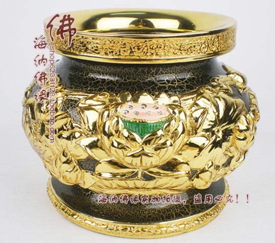 Copper - fragrance furnace SE 41 Taiwan bronze - throat 24 K golden lotus ancestor furnace supplies Buddhist tools