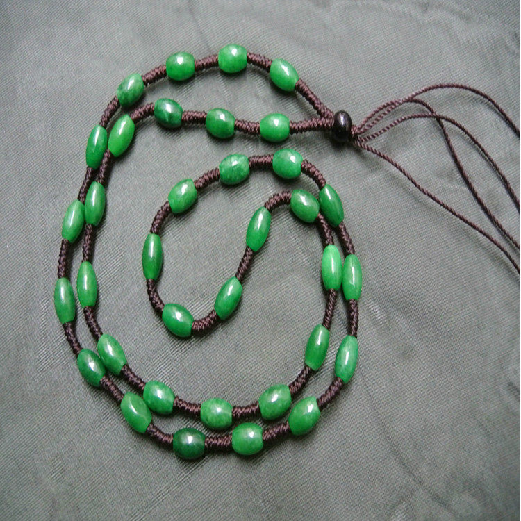 Myanmar Emerald Necklace Dry Green Iron Dragon Raw Progenitor Mother Green Road Pass String Emerald Beads Full Green