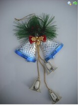 Silver blue plated flat pine needle gold leaf Christmas double bell 14 * 26 cm#6892