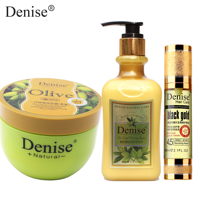 denise橄榄精油滋养柔顺洗发水发膜毛躁干枯修复护发精油套装