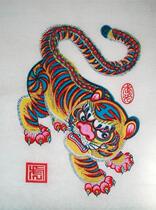 State-level intangible cultural heritage gift collection country gift Wuqiang woodcut new year townhouse god tiger Liger
