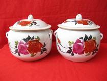 The Cultural Revolution porcelain Zhejiang Shaoxing porcelain factory (Baihua Yingchun) Red pattern porridge pot pair of ancient play collection