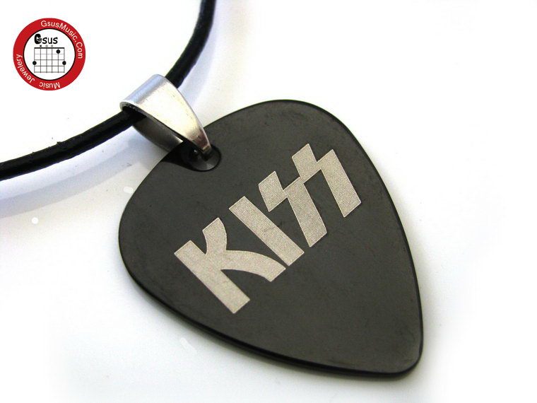 GsusMusic Titanium Steel High-end Metal Guitar Dial Necklace KISS Kiss Kiss Band(Cool Black)